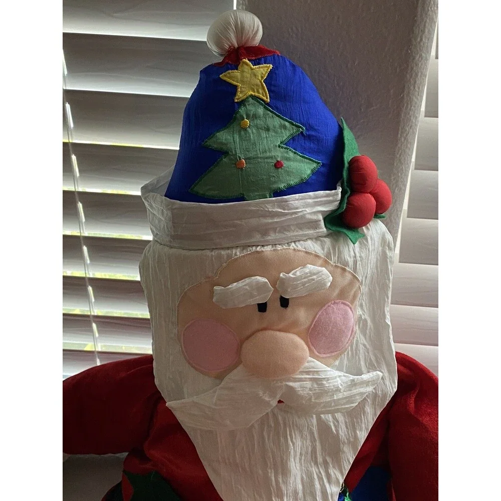 Santa Claus Plush Decor Nylon Parachute Fabric Large Christmas Vtg.